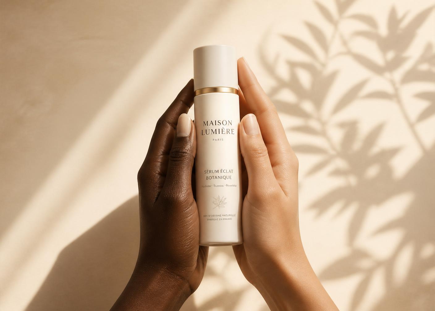 Deux mains de carnations différentes tenant un soin KEIFA PARIS